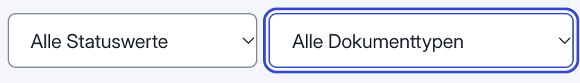 Lokalisierter Produktausschnitt: Dokumentliste mit Filtern für Status und Dokumenttyp