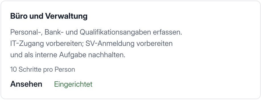 Lokalisierter Produktausschnitt: Bürovorlage mit Angaben, Dokumenten und internen Aufgaben